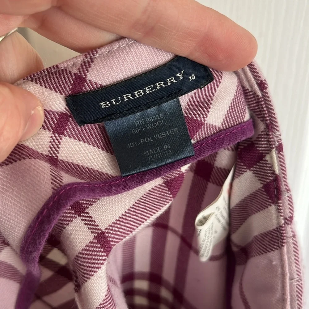 Burberry Girls Purple Plaid Pleated Wool Blend Mini Skirt